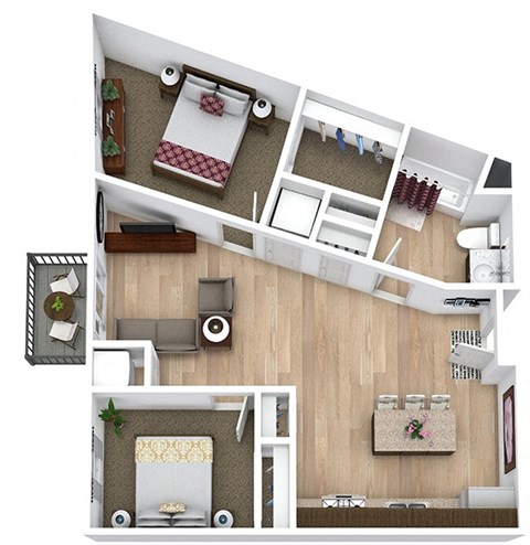 Floor plan for 2 beds, 1 bath, 975 sqft